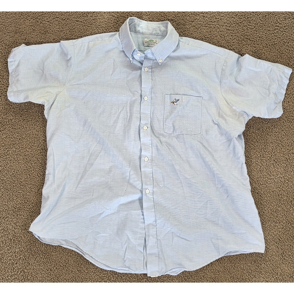 Vtg 80s Raintree Southern Oxford XL Light Blue Flying Mallard Duck Made In USA